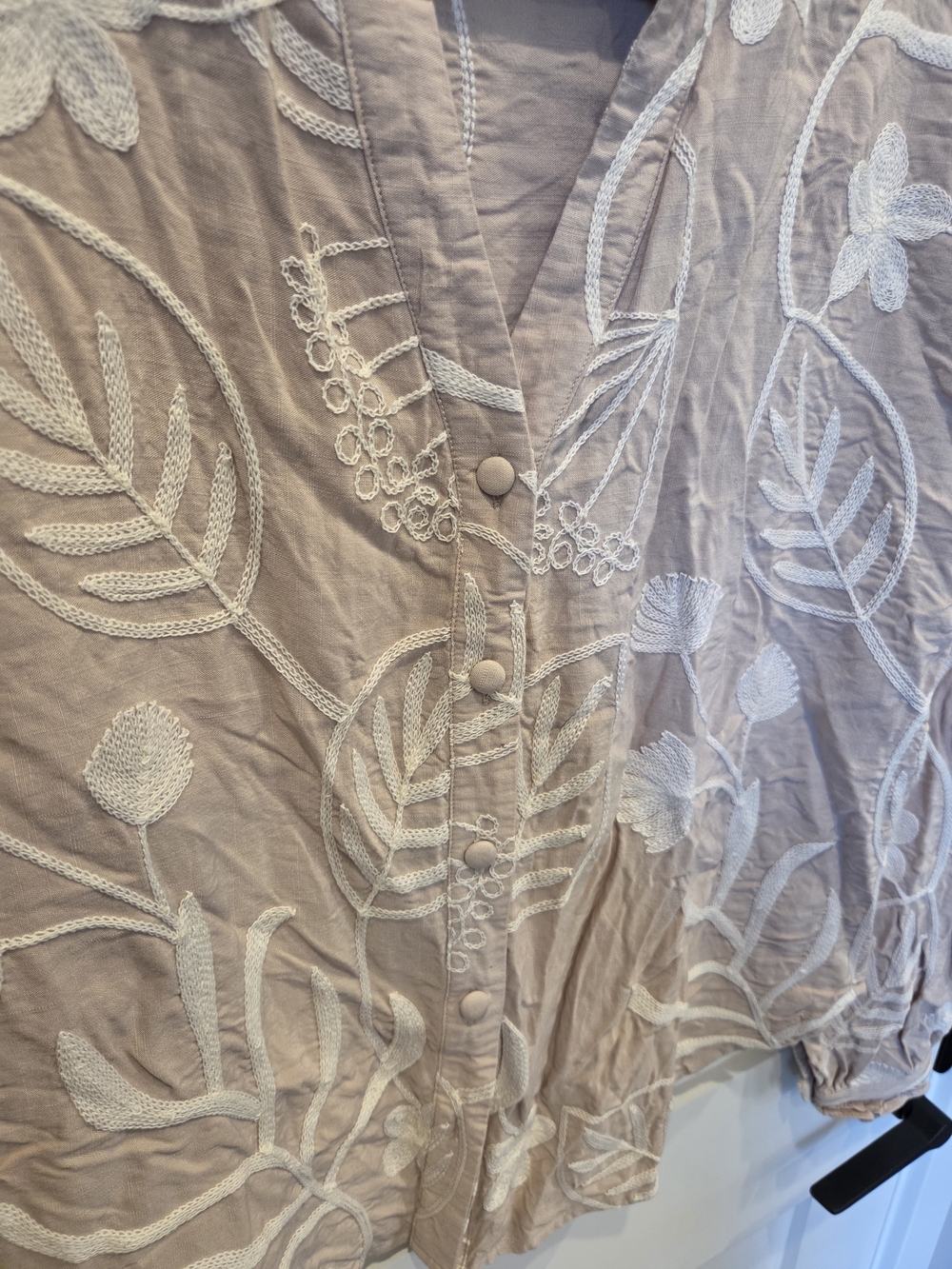 Blush Embroidered Ruffle-Trim Button Blouse - Picture 6 of 9